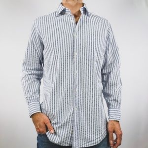 Faconnable White Blue Seersucker Stripe Shirt 15.5